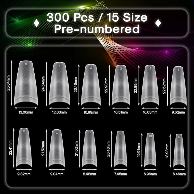 600PCS Upgrade Long Coffin Gel Nail Tips, INENK Natural Flat Matte Half Cover XL Coffin Cover Nails, Clear Press on Fake nails for Soak Off Nail Extension Tips at Home and Salon DIY(12 SIZE)