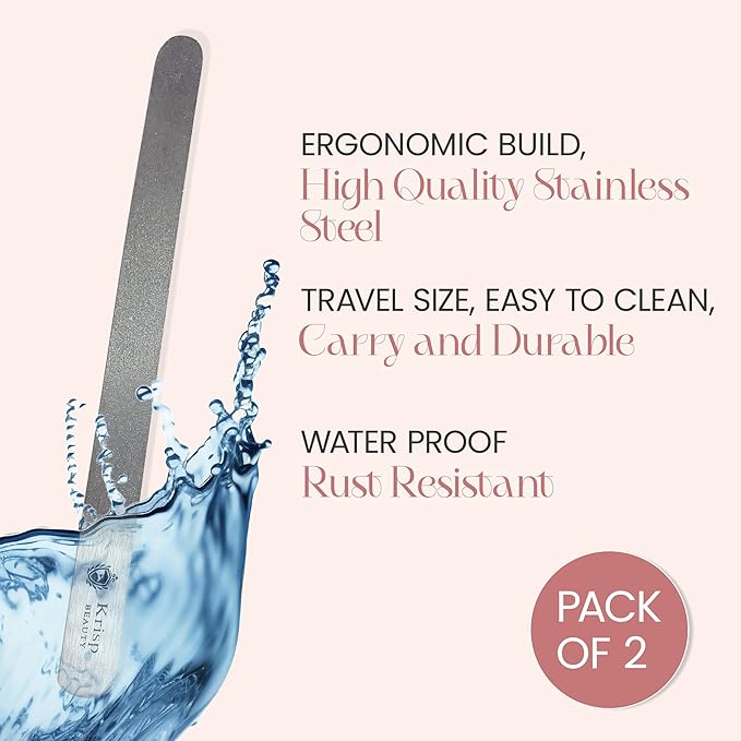 Stainless Steel Diamond Deb Nail File Manicure Pedicure Metal 7" inch, Toenail Fingernail Files for Women Double Sided Dust Coating Suitable for Natural or Acrylic Nails (Pack of 2) by Krisp Beauty
