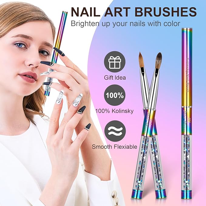 Acrylic Nail Brush Size 4, 100% Real Kolinsky Art Nail Brush for Acrylic Powder Application, Handmade Women Manicure Nail Extension Tool for Professional DIY Home Salon and Beginners