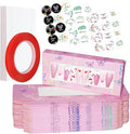 74PCS Press on Nails Packaging Box Set Includes 35PCS Empty Nail Package Box 35PCS White Background Paper 1 Double Sided Tape and 3 Thank You Stickers for Press on Nail Business