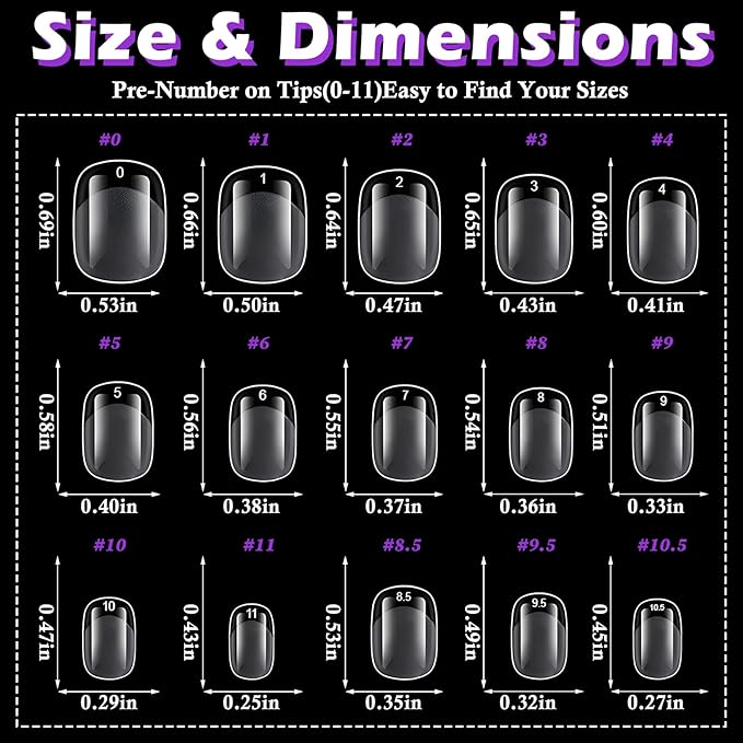 LoveOurHome 360pc Extra Short Squoval Nail Tips Clear Fake Nails XS Short Round Square Gel Nail Tips Full Cover Acrylic Nails Clear Press on Nails 15 Sizes False Fingernail for Gel Nail Extension