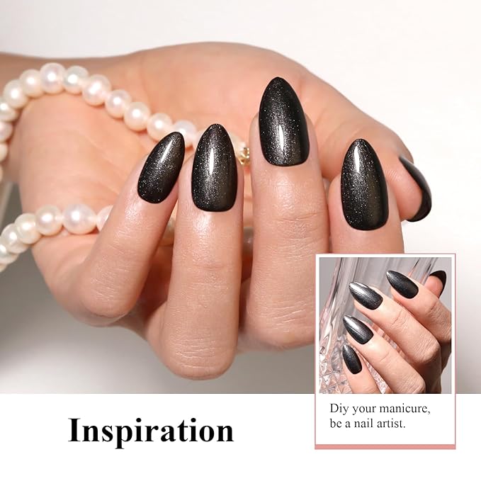 Imtiti Pearl Gel Nail Polish,0.5 Fl Oz Black Glitter Drawing Gel Polish Shell Thread Shimmer Mermaid Nail Gel Polish Soak Off UV LED for Home DIY Nail Art Manicure Salon