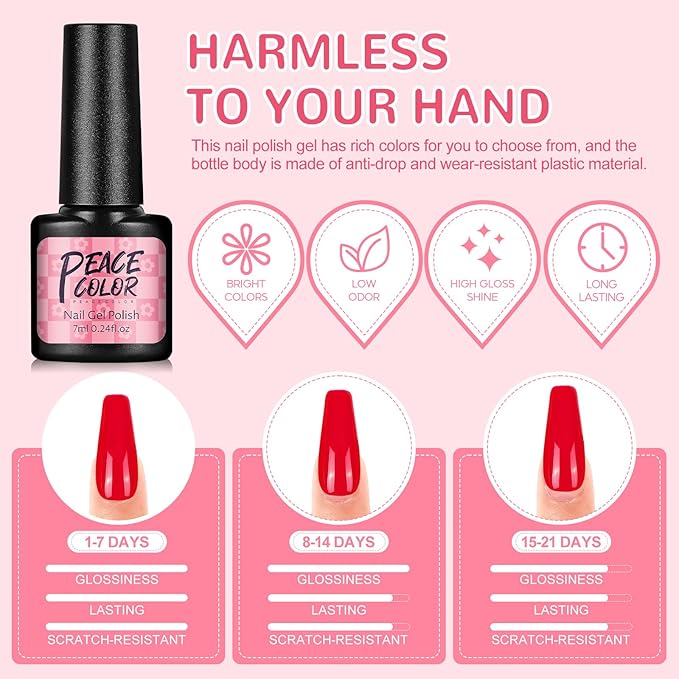 PEACECOLOR 60Pcs Gel Nail Polish Set - 55 Colors Gel Polish with Base Coat & 4 Effects Top Coat All Seasons Color Nail Polish Set Nail Kit Gifts for Women Girls Teens Nail Salon at Home