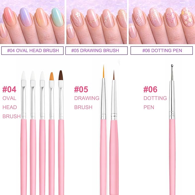 Nail Art Brush Set with Silicone Sculpting Tools, Metal Dotting Tips & Brush Holder – Includes Mixing Palette, Nail Painting Brushes for Gel, Acrylic, DIY Nail Design, Salon & Home