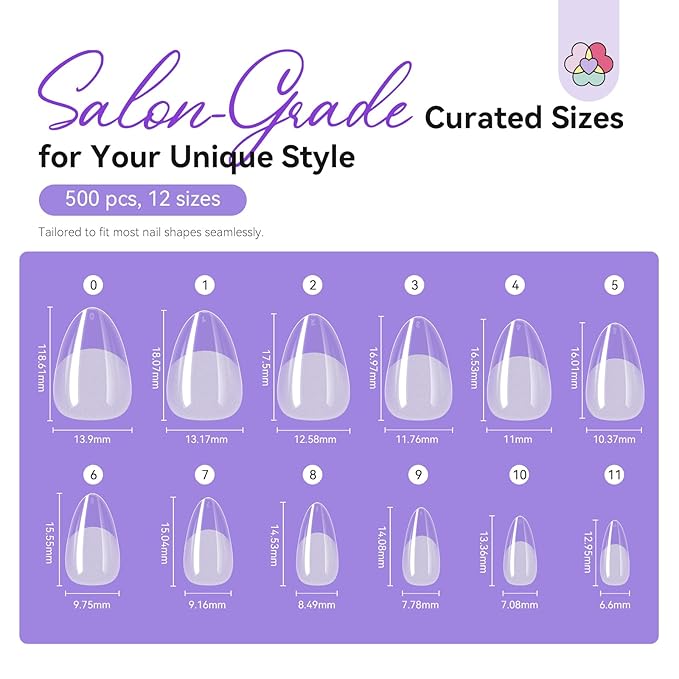 SAVILAND Advanced Gel Nail Kit: Salon Grade Extra Short Almond Nails 500 Pcs Nail Tips Half Matte with U V Nail Lamp Pre-Shaped 12 Sizes Complete At Home Nail Art Kit for Salon 30-Day Long-Wear