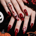 Blood Press on Nails - Halloween Fake Nails | Long Stiletto Acrylic Nail with Horror Ghost Designs,Reusable Stick on Nail for Women Girls | 12Size - 24Pcs with Jelly Glue