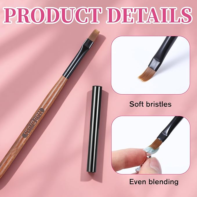 Ombre Nail Brush (Thicken), 1 PCS Nail Ombre Brush Nails Art with Sandalwood Handle, Precise Gradient & Lace Nails Painting Art Brushes Pen Acrylic Manicure Design Tools for DIY Gradient Gel Polish