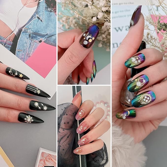 Zoance 20 Sheet 3D Nail Art Stickers,Gold/Diamond Design Luxury Embossed Self-Adhesive Nail Decals Customized Metallic Flower Nail Stickers for Women Girls Salon Home DIY Nail, Tweezers Included