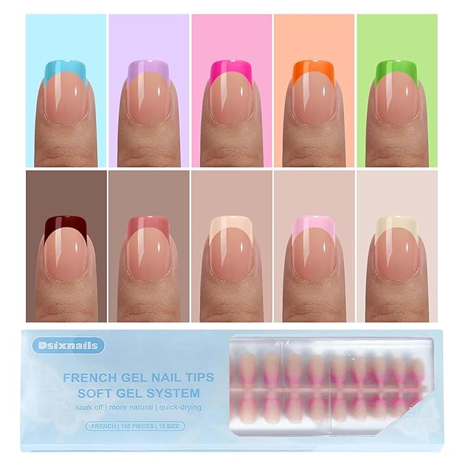 300Pcs Square French Tip Press on Nails, Multicolor Extra Short Soft Gel Nail Tips, Pre-lasting Acrylic Fake Nails, No Need to File False Nail Tips Extension for Women Nails DIY in 15Sizes