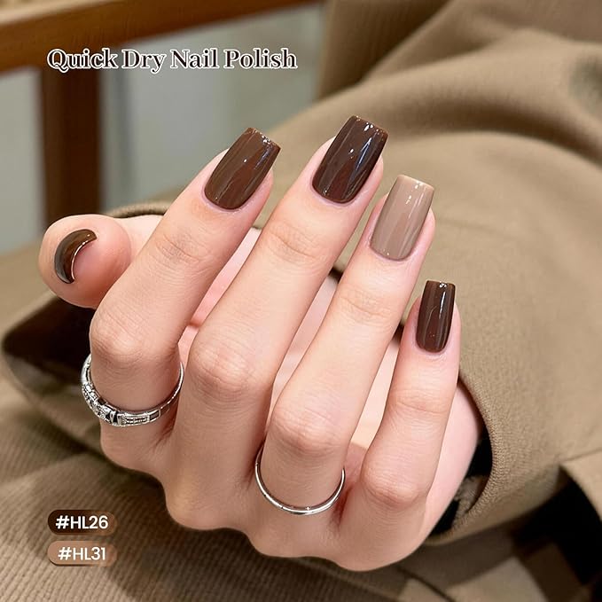 10ml Chocolate Brown Nail Polish Set 6 Colors Fall Winter Mocha Quick Dry Nail Polish Non Gel for Women Girls Gift