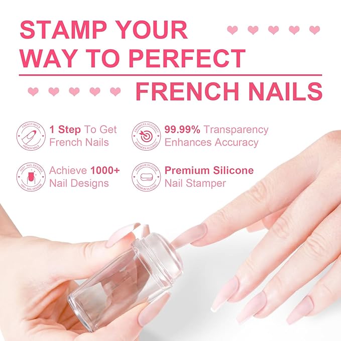 TWOEIGHT Nail Stamp Gel 8Pcs French Tip Nail Stamp Kit with Black White Color Stamper Gel Polish,Stamping Top Coat,Nail Stamping Templates, Scrapers, Silicone Stamper,Brush,4 Colors Chrome Nail Powder