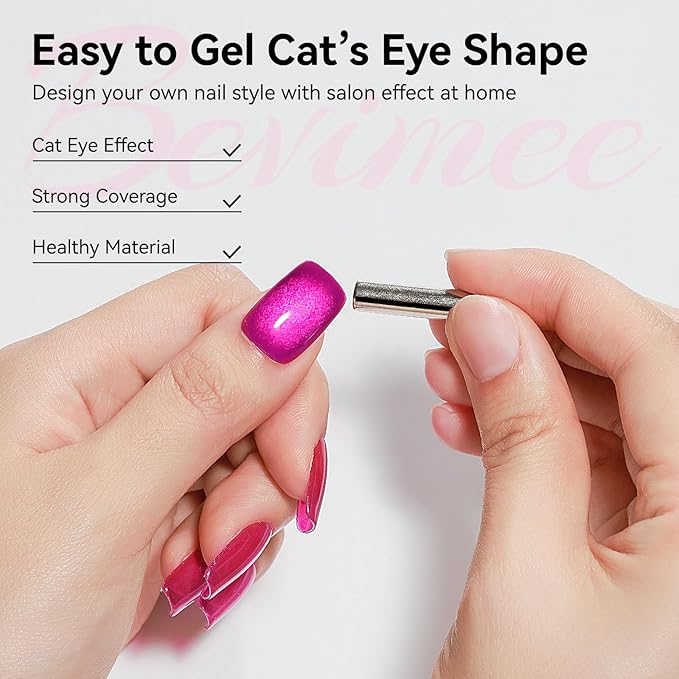 Cat Eye Gel Nail Polish Pink, Magnetic Cateye Gel Polish Hot Pink Glitter Holographic With Magnet for Nail Salon DIY at Home Valentine's Day Gift