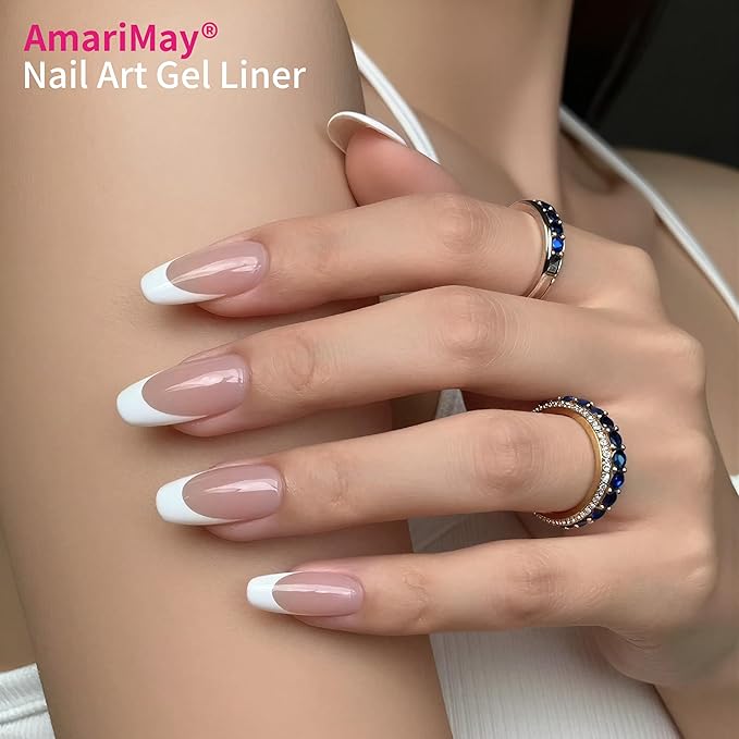 Nail Polish White Gel Art Liner, 7ml Classic Colors Nail Paint Design with Thin Brush, for DIY French Manicure at Home, UV/LED Cure Needed.