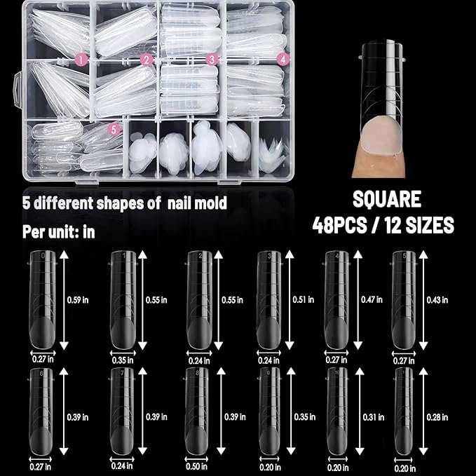 Allstarry 360pcs Nail Dual Forms, Silicone French Nail Forms for Poly Gel Nail Gel Extension Full Cover Acrylic Nail Tips 5 tpye nail form and Silicone Reusable Stickers for Nail Art Design