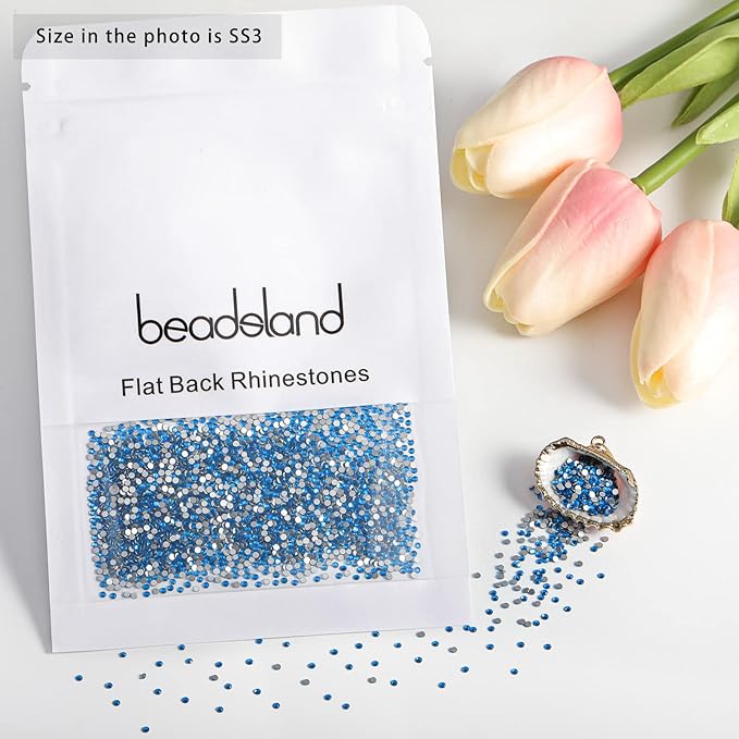 Beadsland 2880pcs Flat Back Crystal Rhinestones Round Gems for Nail Art and Craft Glue Fix,Capri Blue,SS3,1.2-1.4mm