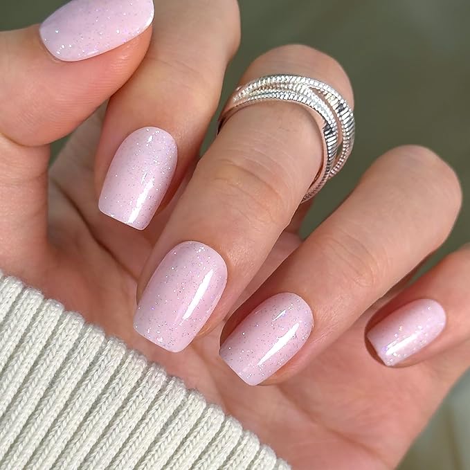 CurvLife Soft Gel Press On Nails Square, Fairy Veil Long-Lasting 30Pcs Reusable Stick On Fake Nails Kit with Glue Tabs, Glossy Salon-Style Manicure for Women Teens Beginners, At-Home