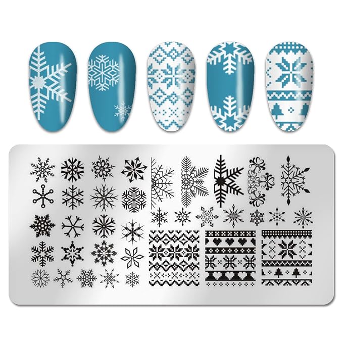 SILPECWEE 6pcs Christmas Nail Stamping Plate Nail Stamp Snowflake Elk Winter Nail Stencils Nail Art Stamping Kit Holiday Manicure Template