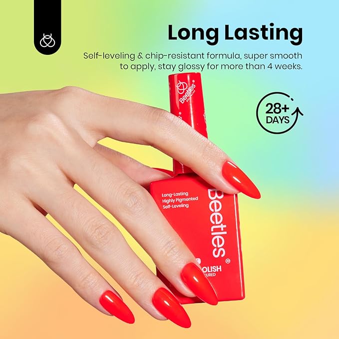 Beetles Gel Nail Polish Set, 6 Colors Hema-Free Neon Rainbow Hot Pink Red Yellow Orange Polish Kit 15ML Full Size Soak off Uv Led Lamp Nail Art Salon Colorful Bottle Manicure