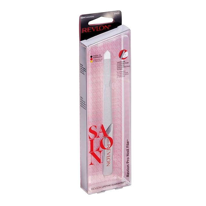 Revlon Nail File, Salon Professional Nail Care Tool for Acrylic & Natural Nails, Easy Grip, Corrosion Resistant Saphire Coated Nail Filer (Pack of 1)