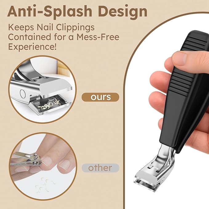 Large Toenail Clippers for Thick Nails for Seniors, Non-Slip Long Handled Angled Head Toe Nail Clippers with Catcher, Wide Jaw Opening Sharp Curved Cutter, Slanted Fingernail Clippers for Men Women