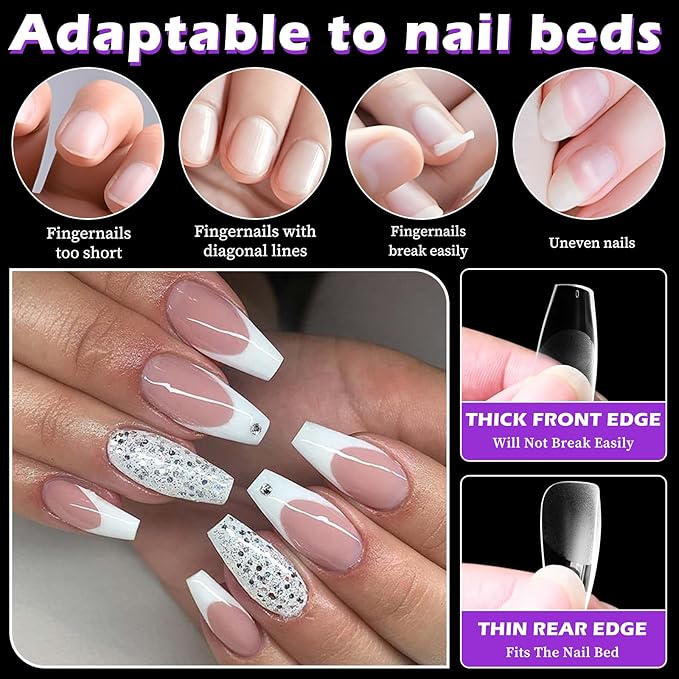 LoveOurHome 750pc Medium Coffin Nail Tips Clear Fake Nails Coffin Gel Nail Tips Full Cover Acrylic Nails Clear Press on Nail Medium False Fingernail for Gel Nail Extension,15 Sizes