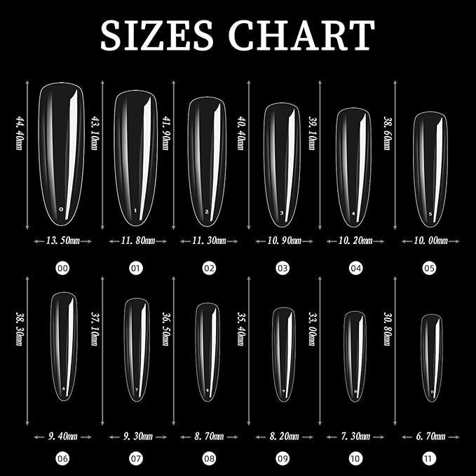Long Round Nail Tips, 240Pcs Full Cover Soft Gel Nail Tips Pre-shaped 2XL Shape Clear Acrylic False Nail Fake Nail Extension Press On for Salon Home DIY 12 Sizes