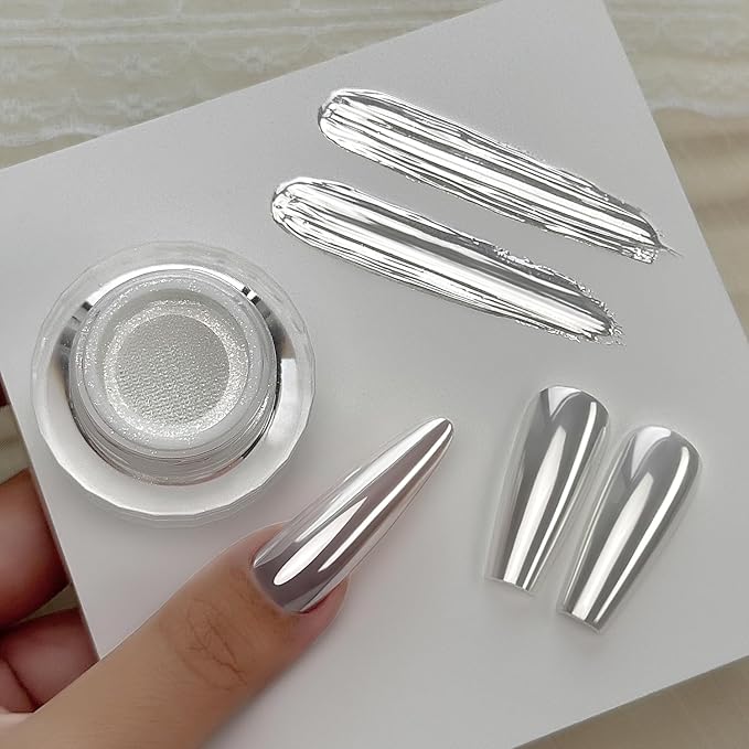 Yokefellow GleamTap Cushion White Pearl Chrome Nail Powder,Mirror Effect Pearlescent Pigment Glitter Dust Nail Art Decoration for Home DIY Salon Manicure (GT212 Pearl White