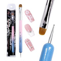 Ivy-L Premium 2 Way French Gel Acrylic Nail Art Kolinsky Brush With Dotting Tool for Professional Manicure Cuticle Clean Up Nail Art Design, Pink Blue Wood Handle (Size 16)