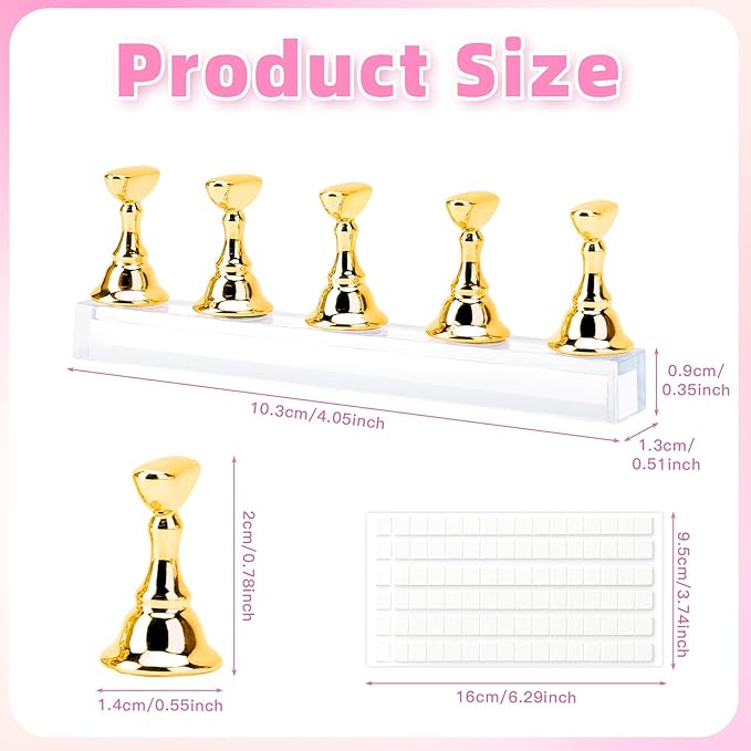 Nail Stand Nail Holder for Painting Nails 2 Sets Press on Nails Stand Display with 96 Pcs Reusable Adhesive Putty Clay Magnetic Acrylic Nailss Art Tools Accessories for DIY Salon Supplies Gold, Silver