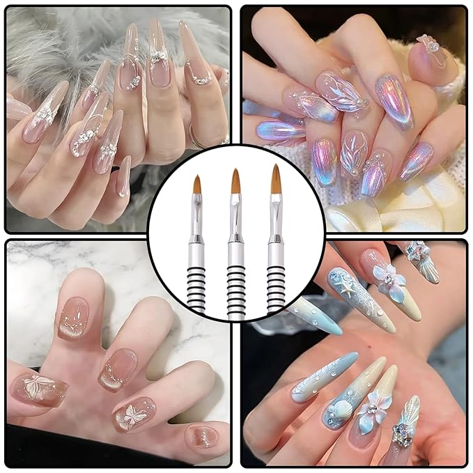 3 Pack 3D Nail Art Brush for Acrylic,Non-slip Handle,Flower Nails Design Brushes,For Polish Clean up Manicure Scul Pture Tools Women Application,Size 2/4/6#