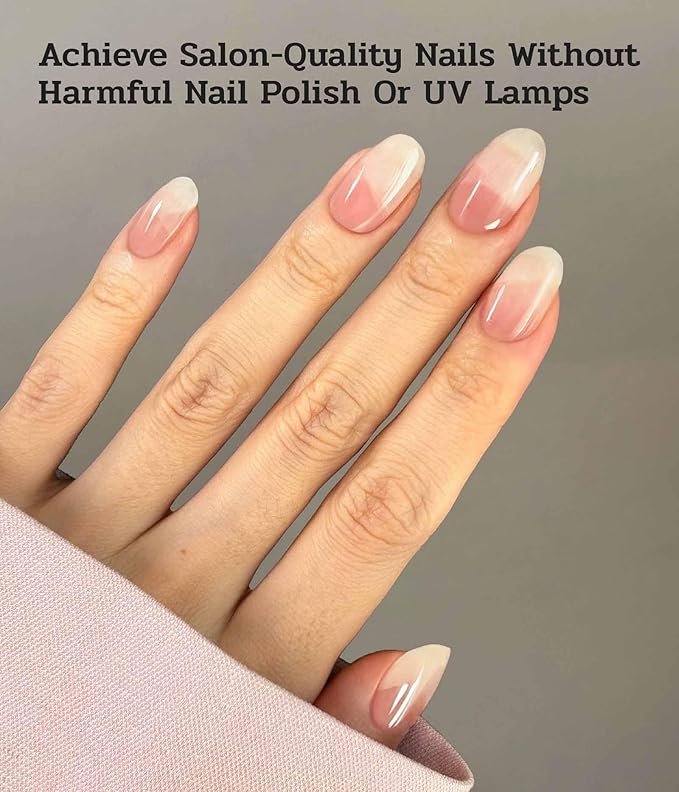 Nail Polish Strips (No UV Lamp Needed) - 22 Pcs Salon Quality Gel Nail Stickers - Long Lasting Wraps (Single Lip Kiss Pink)