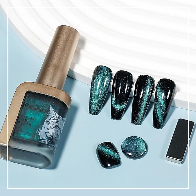 Cat Eye Nail Polish Air Dry Fast, Cateye Magnetic Nail Polish Quick Dry Blue Nail Lacquer Non-Gel Long Lasting Nail Concealer Polish for Women Girls DIY Home 12ML