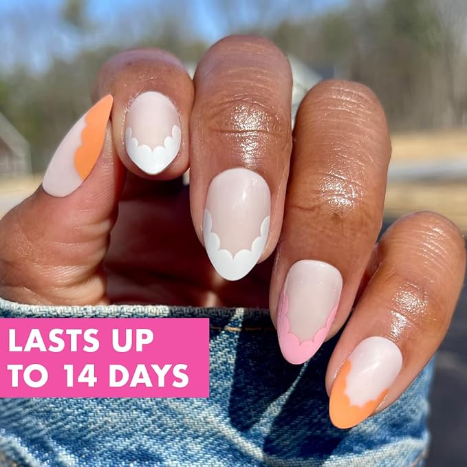 Olive & June Maximalist Instant Mani Press-On Nails (Glue) | 42 Fake Nails, 21 Sizes | Non-Toxic, Long-Lasting Big, Bold Gorgeous Realistic Look | Salon-Quality | Medium, Almond | Scalloped French