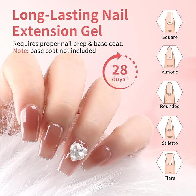 BQAN Poly Nail Gel, 2 Jelly Colors Poly Extension Gel (30ml) with Slip Solution & Brush | Non-Lifting Low Odor | for Nail Builder Pro Salon & Home DIY - Jelly Brown, 1 Oz/Pack (Pack of 2)