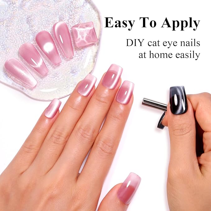 Imtiti Cat Eye Gel Nail Polish, 15ml Jelly Pink Glitter Cat Eye Gel Polish With Magnet Magnetic Crystal Holographic Galaxy Sparkly Soak Off UV Led Manicure