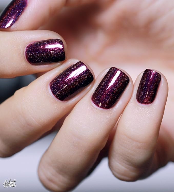 ILNP Black Orchid - Deep Burgundy Holographic Nail Polish, Chip Resistant, Non-Toxic, Vegan, Cruelty Free, 12ml