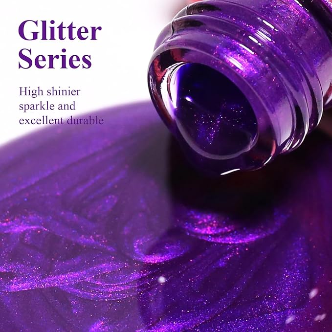 Imtiti Pearl Gel Nail Polish, 0.5 Fl Oz Dark Purple Glitter Gel Polish Shimmer Nail Gel Polish Sparkle Soak Off UV LED for Home DIY Nail Art Manicure Salon