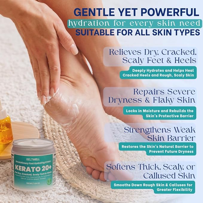 Kerato20+ Urea 20% Intense Foot Hydrating Cream Deep Hydration for Healthy, Smooth Feet. Restores Extremely Dry, Swollen, Cracked Skin, Softens Thick, Scaly Areas, and Breaks Down Calluses
