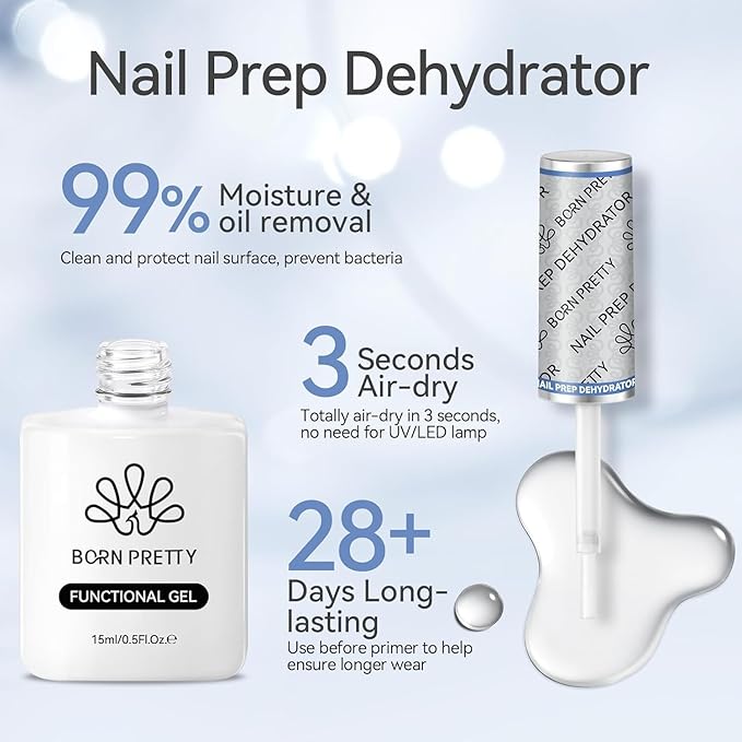 Born Pretty 15ml Nail Dehydrator and Nail Tips Glue Set, Not Chip or Peel and Long Lasting for Nails Art