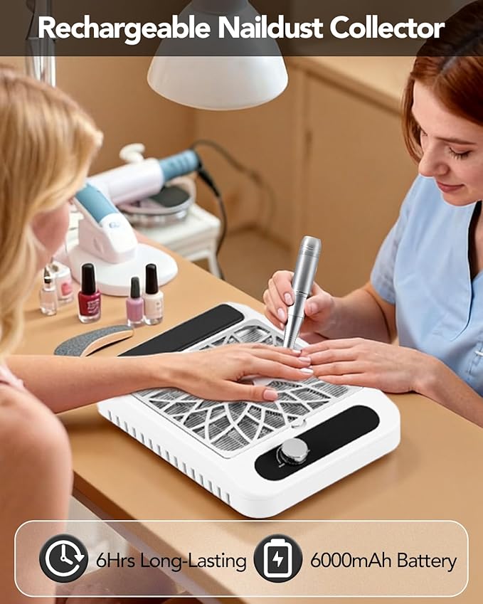 Portable Electric Nail Drill Kit & Nail Dust Collector,Nail Filer Professional 45000 RPM(with 12 Drill Bits & Accessories),3700RPM Vacuum Nail Fan Dust Collector with Reusable Filter for Salon & Home