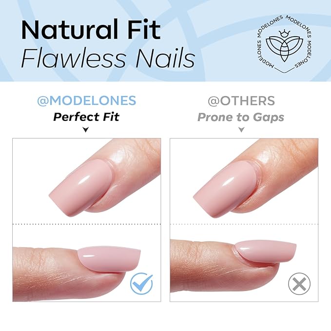 modelones Blue Short Press on Nails, Oval Fake Nails Kit Press Ons with Nail Glue, Adhesive Tabs, Nail File, Prep Pad, Manicure Stick, 32Pcs 16 Sizes, Spring Women Girl Gift