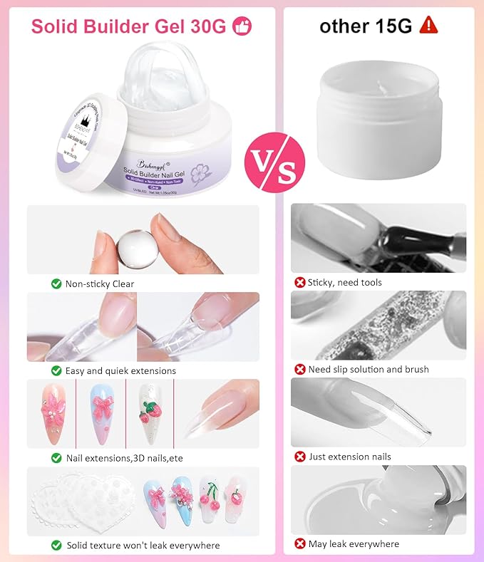 Solid Builder Gel For Nails - Non-Sticky Hand 3D Gel Nail Art Easy Shape 3D Sculpting for Extensions & Carving Molding Sculpture with Silicone Mold Tools Home Salon Manicure DIY