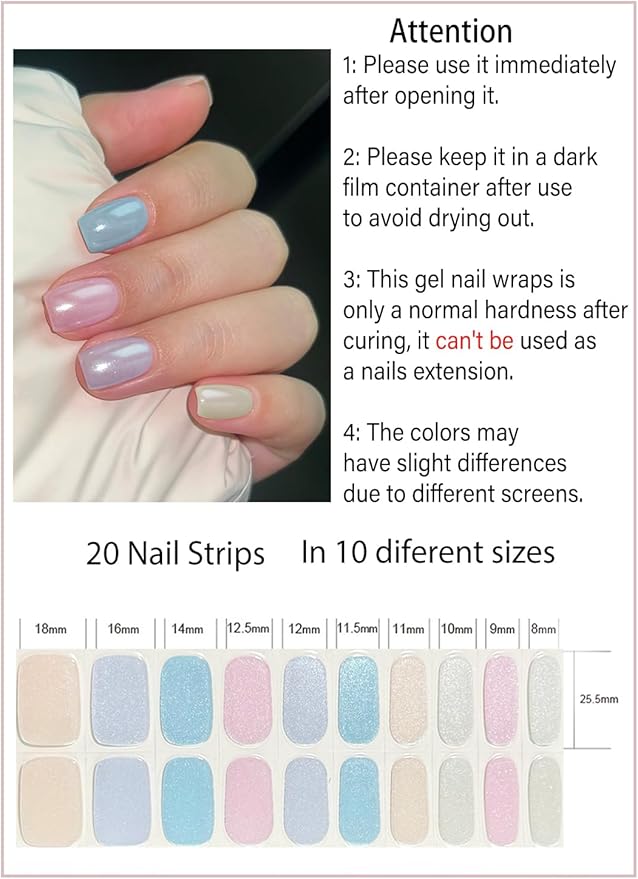 Semi Cured Gel Nail Strips, Glazed Donut Macaron 20pcs Adhesive UV Sticker, Wraps for Home Manicure DIY