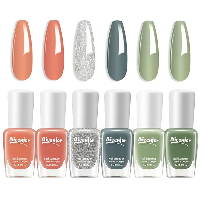 Nude Nail Polish Set, Quick Dry Fingernail Polish 6 Classic Nude Colors Collection, Nude Pink, No UV Light Needed, Long Lasting for Nail Art Design at Home DIY