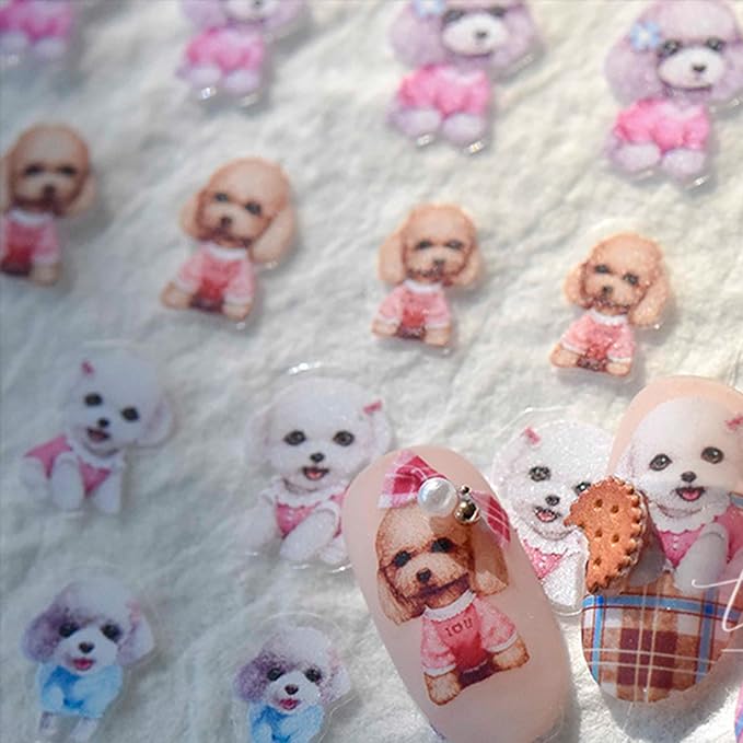 3Pcs Cute Dog Nail Stickers, Dog Nail Decals, Cute Nail Art Stickers, Animal Nail Stickers, Manicure Stickers, DIY Nail Stickers, Nail Supplies