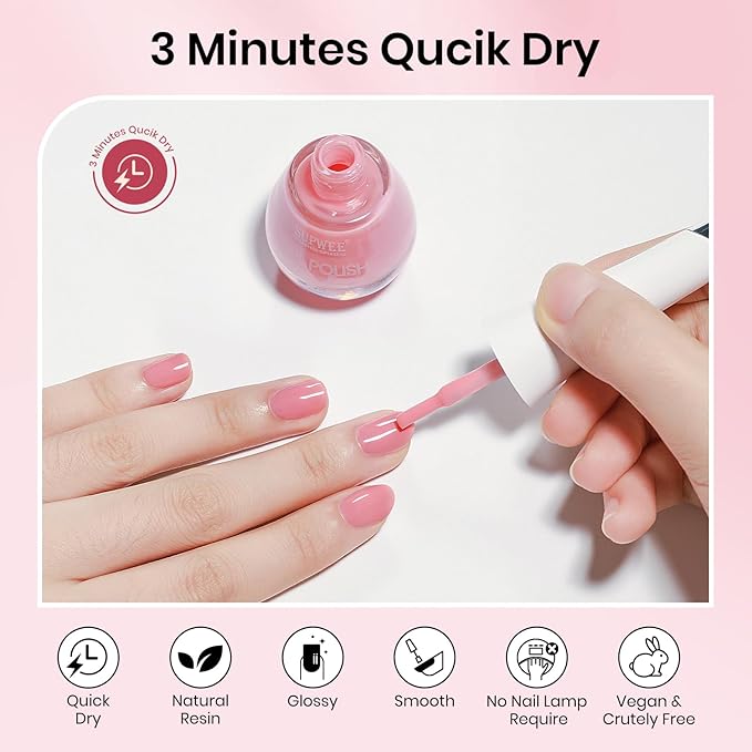 Pink Regular Nail Polish Non Gel, Quick Dry Finger Nail Lacquer Glossy Salon Manicure DIY at Home 0.54 fl.oz