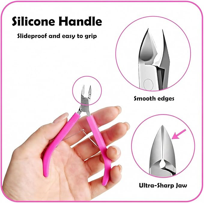 Fine Edge Cuticle Trimmer & Nippers, Scissors, Silicone Handle Nail Tools for Precise Removal, Durable Washable Cuticle Cutter & Remover Nail Clippers (Black/Rose 2PCS)