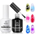 Beetles Blooming Gel and Glossy Top Coat Set, 2 Pcs 15ml Soak Off UV LED Gel Nail Polish, Easy Marble Watercolour Blooming Effect, Long Lasting High Shine Finish