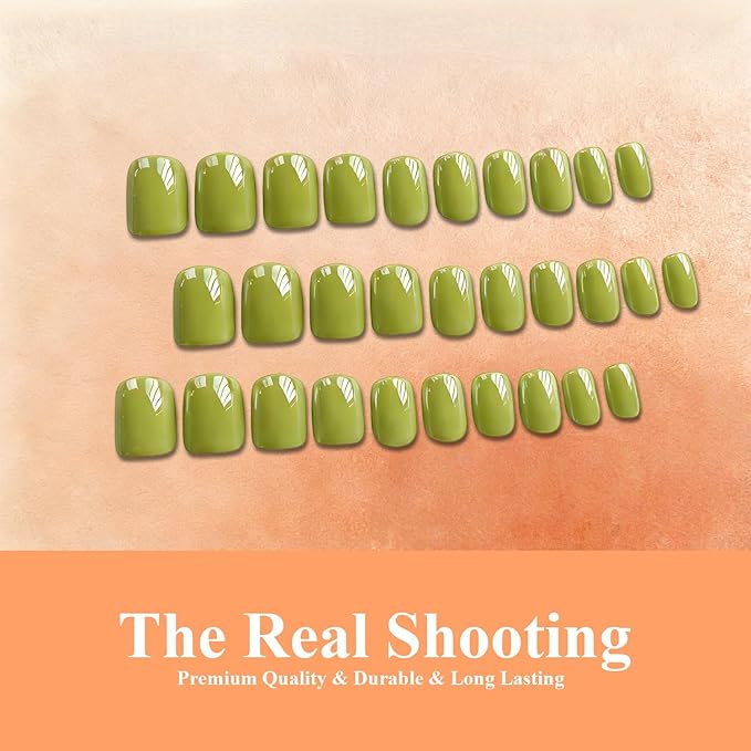 Chrome Moss Green Press on Nails Short Square, Glazed Short Fake Nails with Sparkle Mirror Design, Shiny Glitter Glue on Nails with Glue, Cute Gel Nail Press ons for Fingernail 30 Pcs