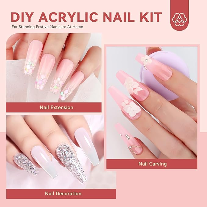SAVILAND Acrylic Nail Kit : Christmas Nails Kit Acrylic Set EMA Monomer Brush for Long Lasting Nails DIY at Home Beginner Friendly Christmas Gift Set